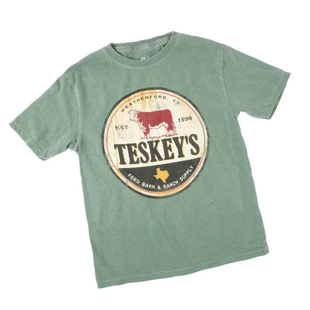 Teskey's Youth Feed Barn Cow Tee - Dorm Green TESKEY'S GEAR - Youth SS Shirts Lakeshirts   
