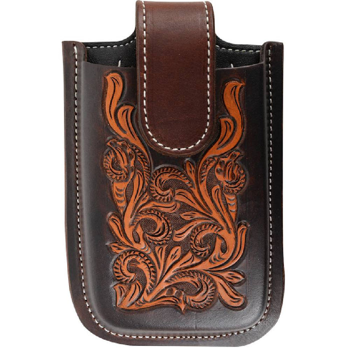 Martin Saddlery Leather Smart Phone Holder Tack - Saddle Accessories Martin Saddlery Floral Tooled with Dark Framed Edges