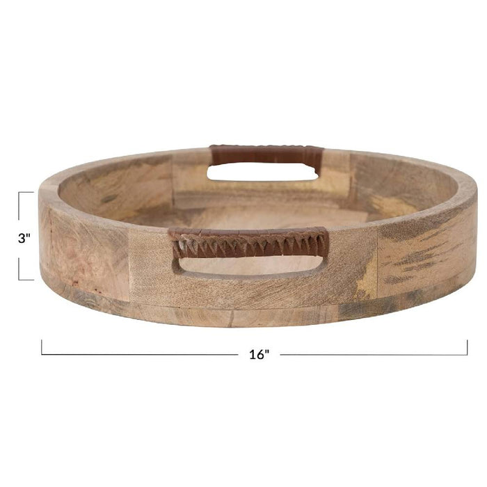 Mango Wood Tray w/ Leather Wrap Handle HOME & GIFTS - Home Decor - Decorative Accents Creative Co-Op