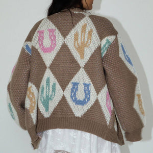 Cowgirl Diamond Print Sweater Cardigan WOMEN - Clothing - Sweaters & Cardigans Bailey Rose   