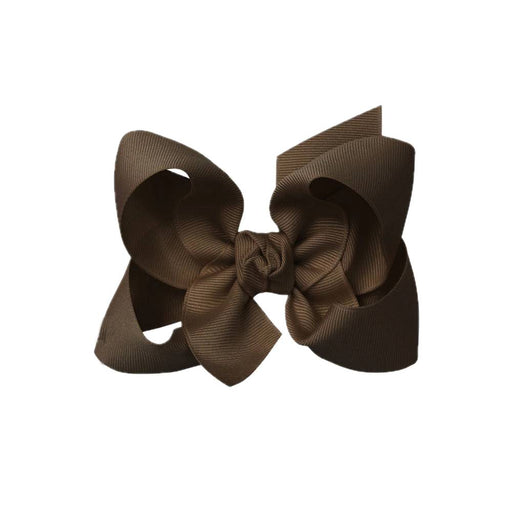 Signature Grosgrain Bow on Clip - 4.5" Brown KIDS - Accessories Beyond Creations LLC