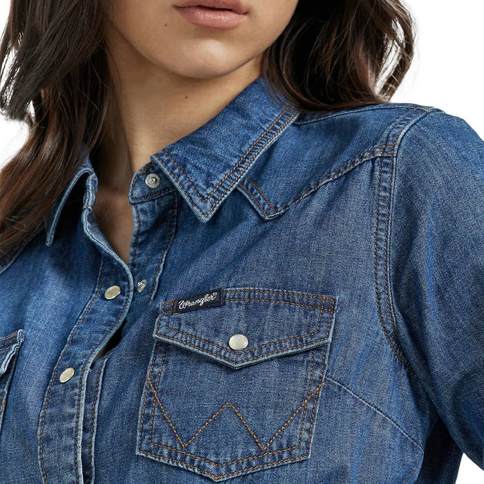 Wrangler Women's Dark Denim Snap Shirt WOMEN - Clothing - Tops - Long Sleeved Wrangler