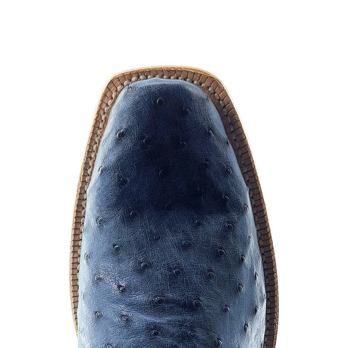 R. Watson Men's Denim Bruciato Full Quill Ostrich Cutter Toe Boot MEN - Footwear - Exotic Western Boots R Watson