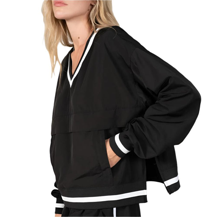 * V-Neck Windbreaker Top - FINAL SALE WOMEN - Clothing - Tops - Long Sleeved Lace Collective