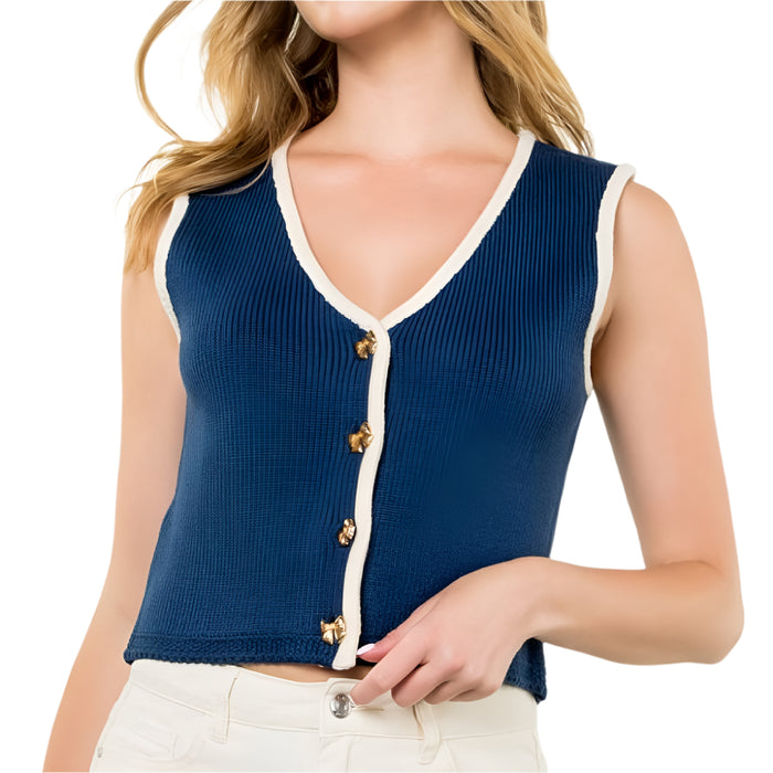 * Sleeveless Ribbon Button Knit Top - FINAL SALE WOMEN - Clothing - Tops - Sleeveless THML Clothing