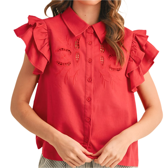* Embroidered Cut Out Top - FINAL SALE WOMEN - Clothing - Tops - Short Sleeved En Merci