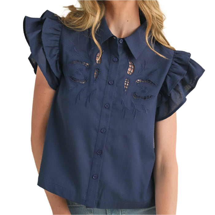 * Embroidered Cut Out Top - FINAL SALE WOMEN - Clothing - Tops - Short Sleeved En Merci