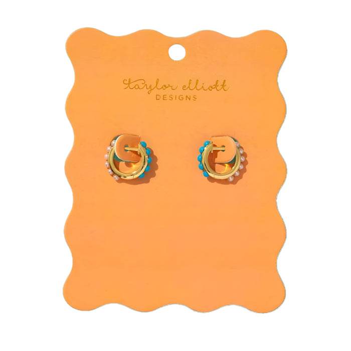 Sheridan Huggie Gold w/Pearl Turquoise Earrings WOMEN - Accessories - Jewelry - Earrings Taylor Elliott Designs