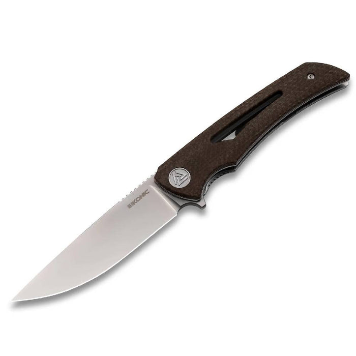 Eikonic Aperture Brown Canvas Micarta Handle D2 Plain Knife Knives Eikonic Knives