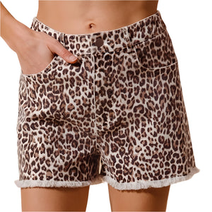 Washed Leopard Twill Shorts with Frayed Hem WOMEN - Clothing - Shorts IVE