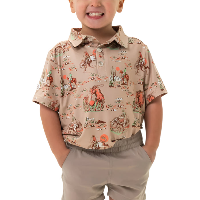 Burlebo Boy's Performance Polo Shirt - Cowboy Up Khaki KIDS - Boys - Clothing - Shirts - Short Sleeve Shirts Burlebo