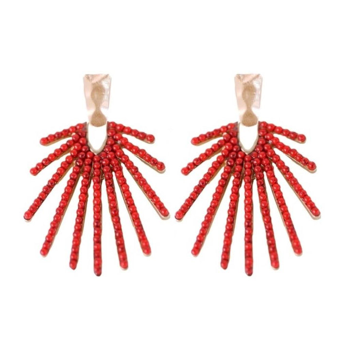 Red Sunburst Statement Drop Earrings WOMEN - Accessories - Jewelry - Earrings St Armands Design of Sarasota
