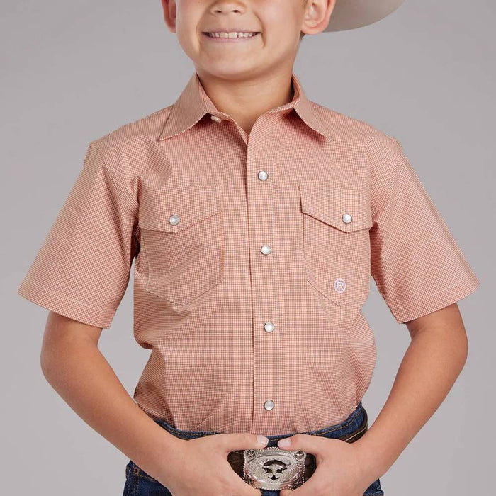 Roper Boy's Pearl Snap Mini-check Western Shirt KIDS - Boys - Clothing - Shirts - Short Sleeve Shirts Roper Apparel & Footwear