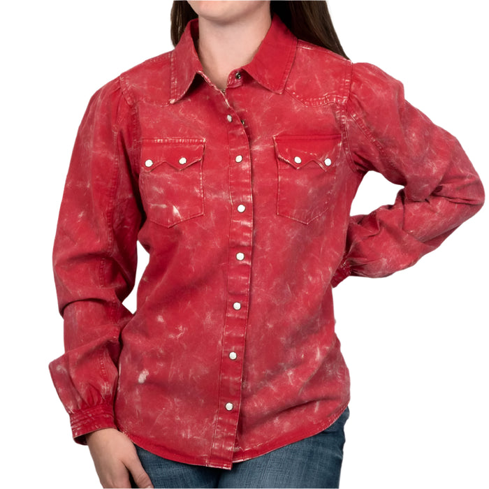 Cruel Denim Women's Red Pearl Snap Western Shirt WOMEN - Clothing - Tops - Long Sleeved Cruel Denim