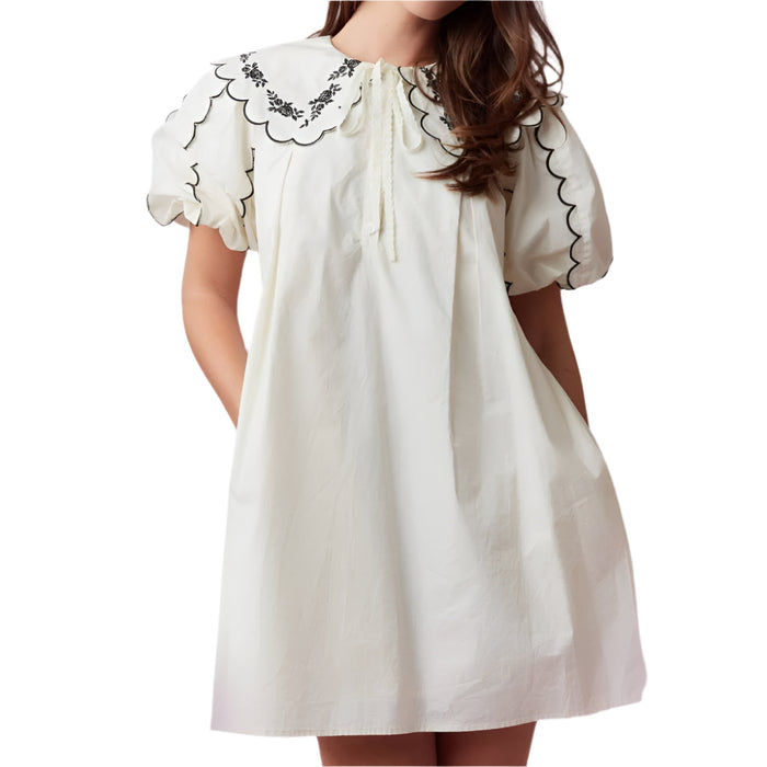 Floral Scallop Bubble Sleeve Shift Dress WOMEN - Clothing - Dresses Peach Love California