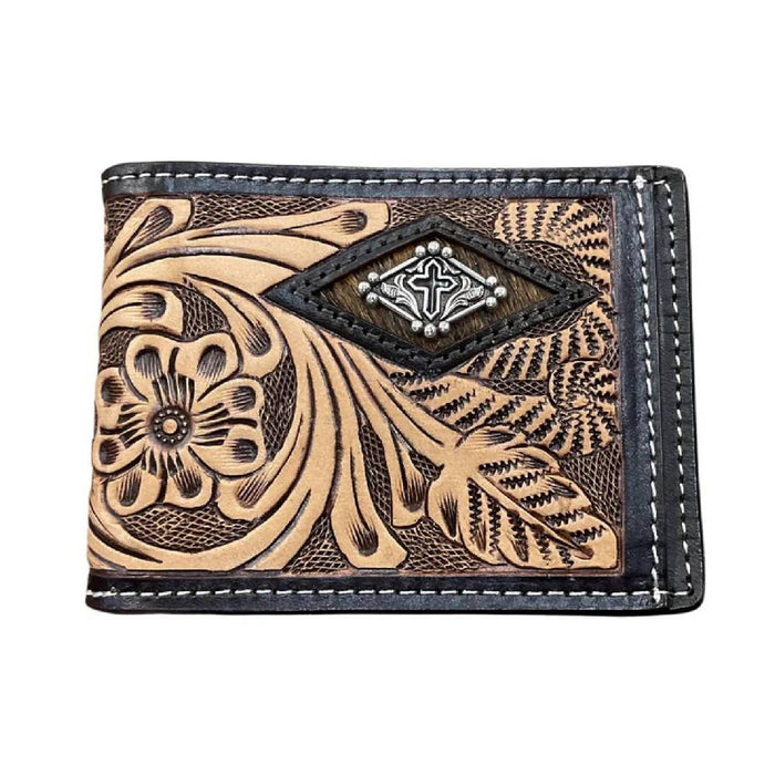 3D Tooled Floral Diamond Calf Hair Bilfold Money Clip MEN - Accessories - Wallets & Money Clips M&F Western Products