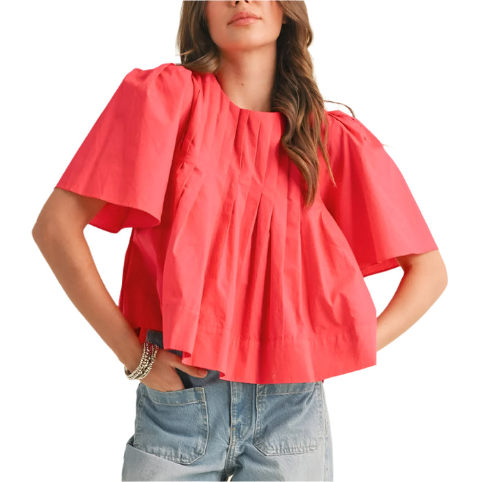 * Pleated Top - Cerise Pink - FINAL SALE WOMEN - Clothing - Tops - Short Sleeved En Merci