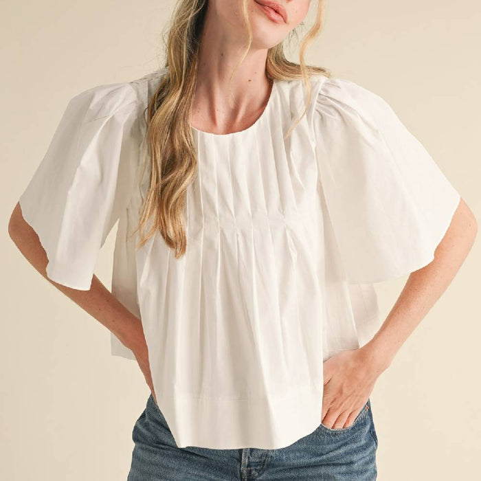 * Pleated Top - White - FINAL SALE WOMEN - Clothing - Tops - Short Sleeved En Merci