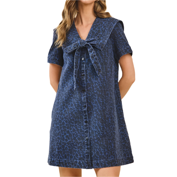 Leopard Wash Oversized Sailor Collar Dress WOMEN - Clothing - Dresses TCEC