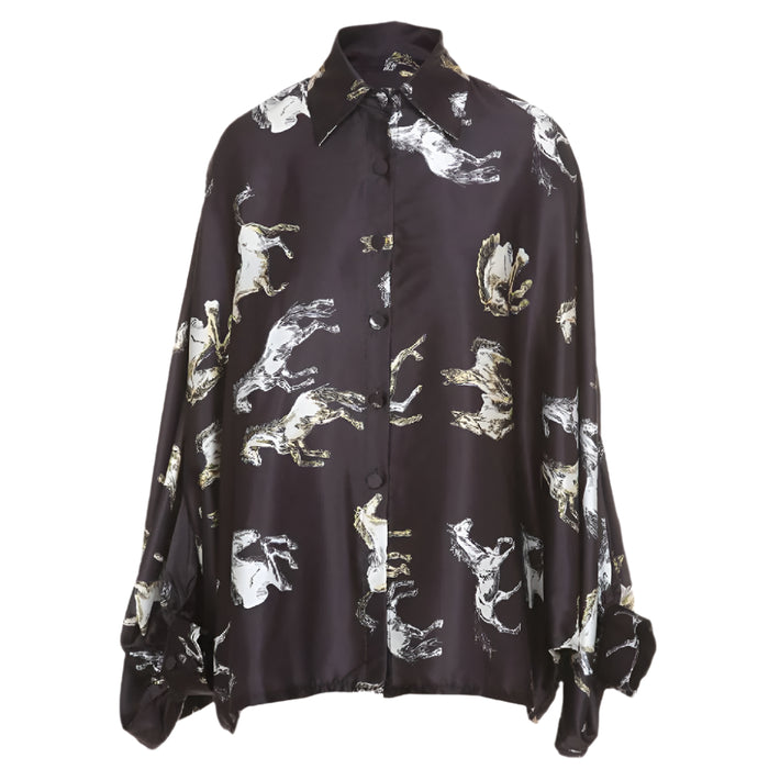 Horse Painted Satin Blouse - Black WOMEN - Clothing - Dresses Beulah Style