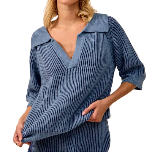 Ribbed Collared Sweater - Denim/Navy WOMEN - Clothing - Tops - Short Sleeved BiBi Clothing
