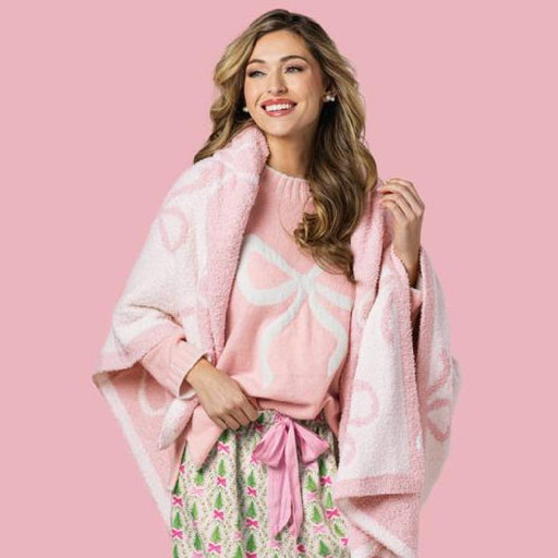 Mud Pie Pink Bows Chenille Blanket HOME & GIFTS - Home Decor - Blankets + Throws Mud Pie