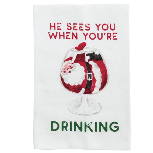 Mud Pie He Sees You When You're Drinking Bar Towel HOME & GIFTS - Home Decor - Seasonal Decor Mud Pie