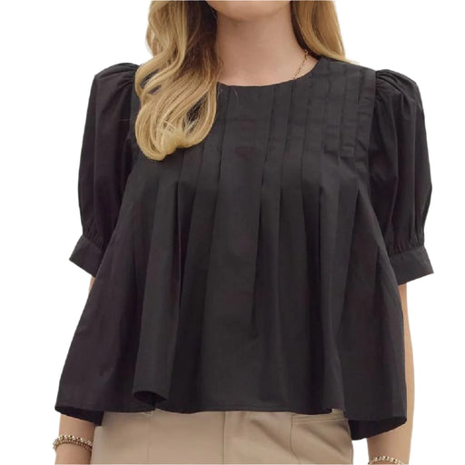 Puff Sleeve Pintuck Top WOMEN - Clothing - Tops - Short Sleeved Entro