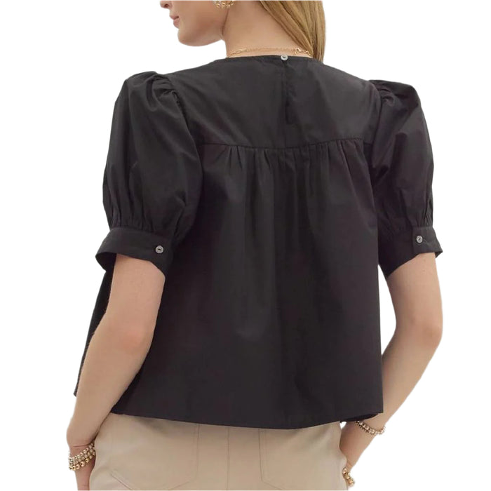 Puff Sleeve Pintuck Top WOMEN - Clothing - Tops - Short Sleeved Entro