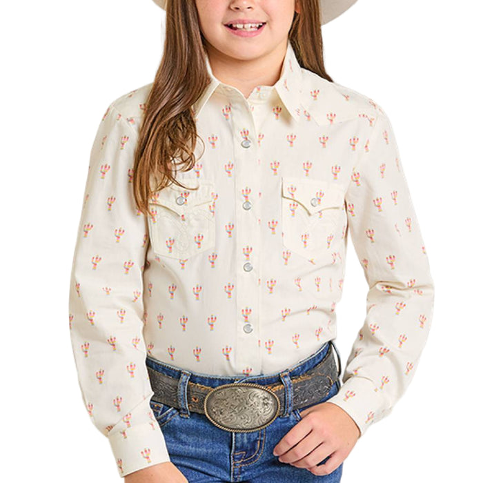 Panhandle Slim Girl's Pearl Snap Cactus Print Shirt KIDS - Girls - Clothing - Tops - Long Sleeve Tops Panhandle