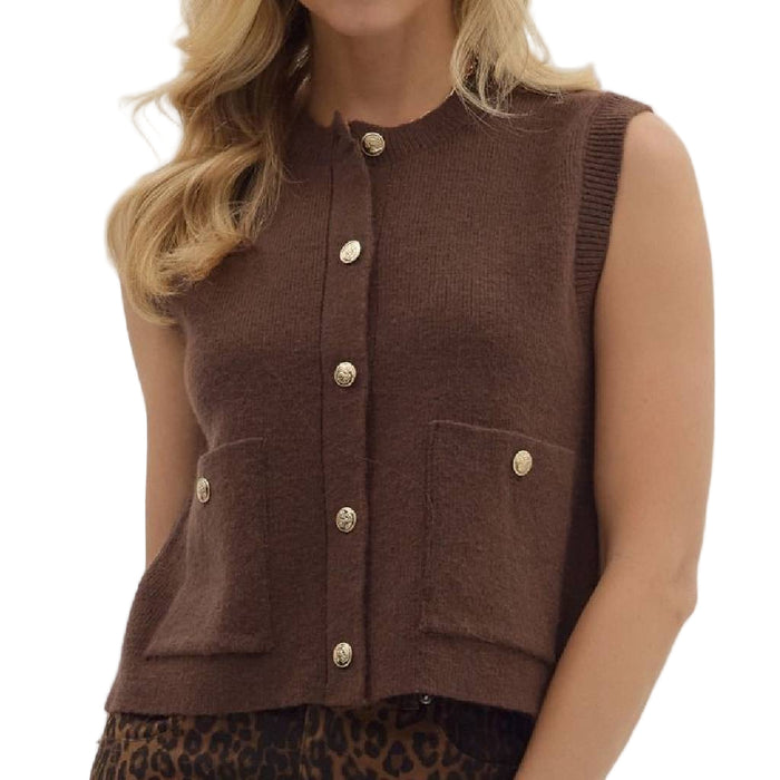 Sleeveless Knit Sweater - Brown WOMEN - Clothing - Tops - Sleeveless Entro