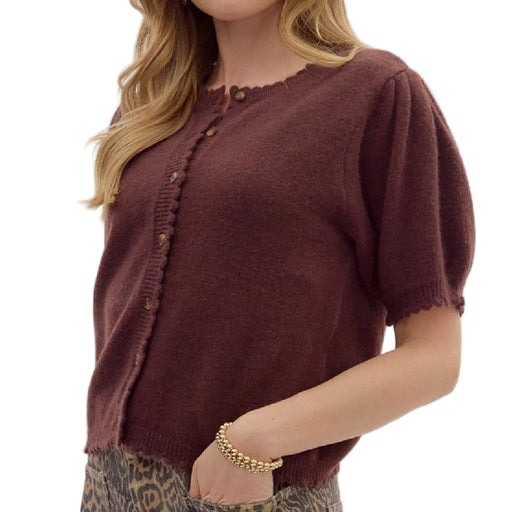 Scalloped Edge Sweater Top - Chocolate WOMEN - Clothing - Sweaters & Cardigans Entro
