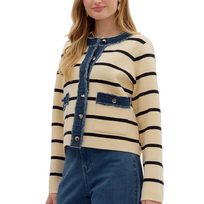 Stripe Denim Shacket WOMEN - Clothing - Sweaters & Cardigans Entro