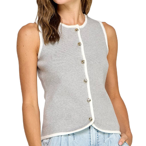 Crew Neck Sweater Vest - Heather Grey WOMEN - Clothing - Outerwear - Vests Miss Love