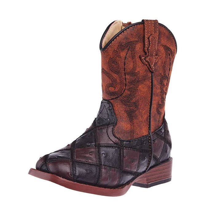 Roper Toddler Faux Leather Brown/Black Ostrich Boot KIDS - Baby - Baby Footwear Roper Apparel & Footwear