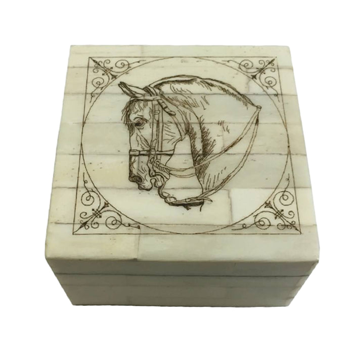 Horse Head Scrimshaw Bone Box HOME & GIFTS - Home Decor - Decorative Accents Madison Bay Co.