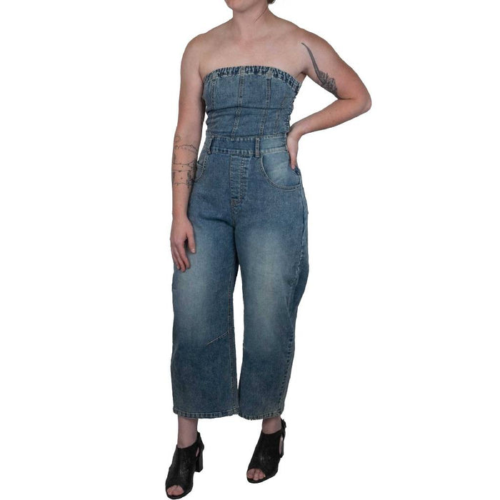 Strapless Barrel Denim Jumpsuit