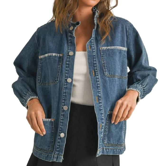 Ruffled Denim Jacket WOMEN - Clothing - Outerwear - Jackets Miou Muse