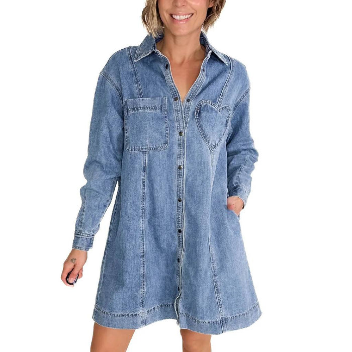 Heart Pocket Denim Dress