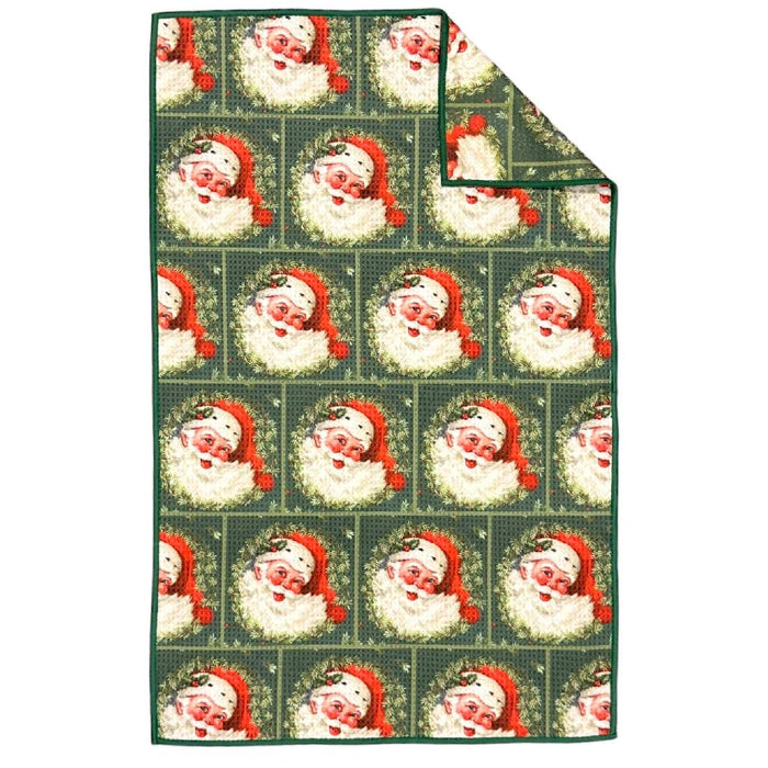 Double Sided Hand Towel - Father Christmas Green
