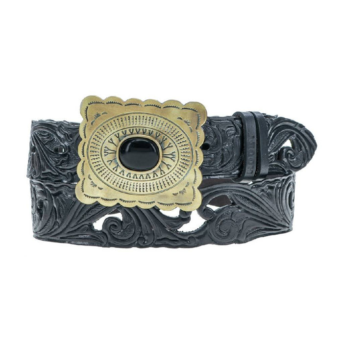 Hooey Women's Rouge Black Hand-Tooled Filagree Belt