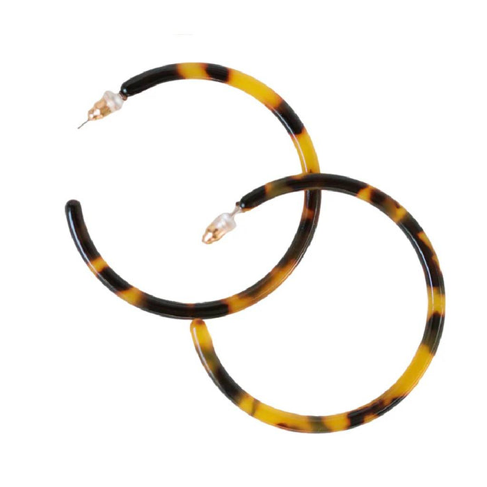 Skinny Brown Tortoise 1.25" Hoop Earrings