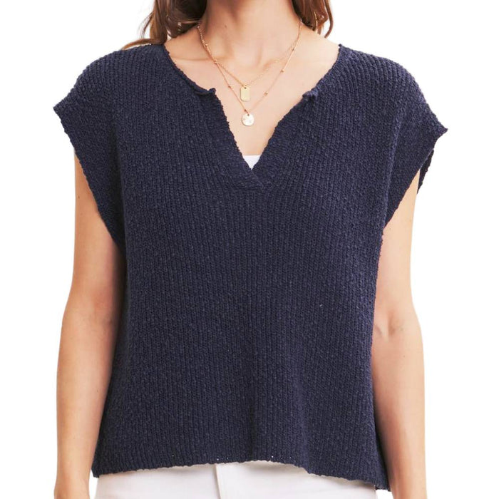 Relaxed Fit Slub Knit Sweater Top - Midnight Navy WOMEN - Clothing - Tops - Short Sleeved In February