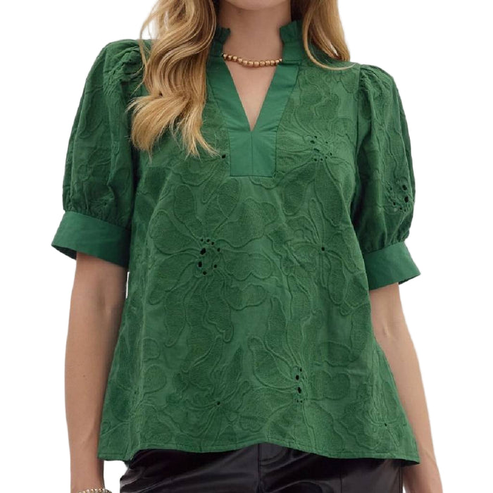 Floral Embroidered Top - Green