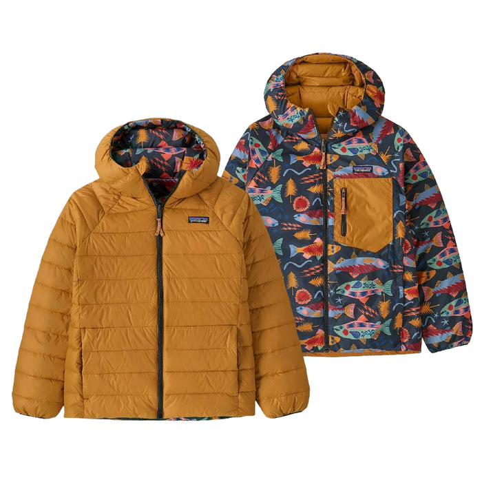 Patagonia Boy's Reversible Down Sweater Hoodie - Salmon Energy/Ink Black KIDS - Boys - Clothing - Outerwear - Jackets Patagonia