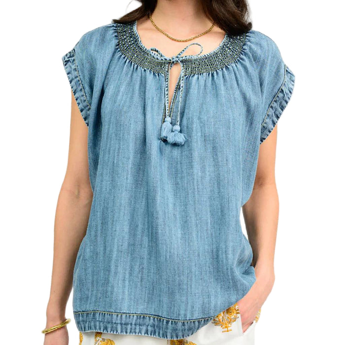Ivy Jane Smock Neck Denim Top WOMEN - Clothing - Tops - Short Sleeved Ivy Jane