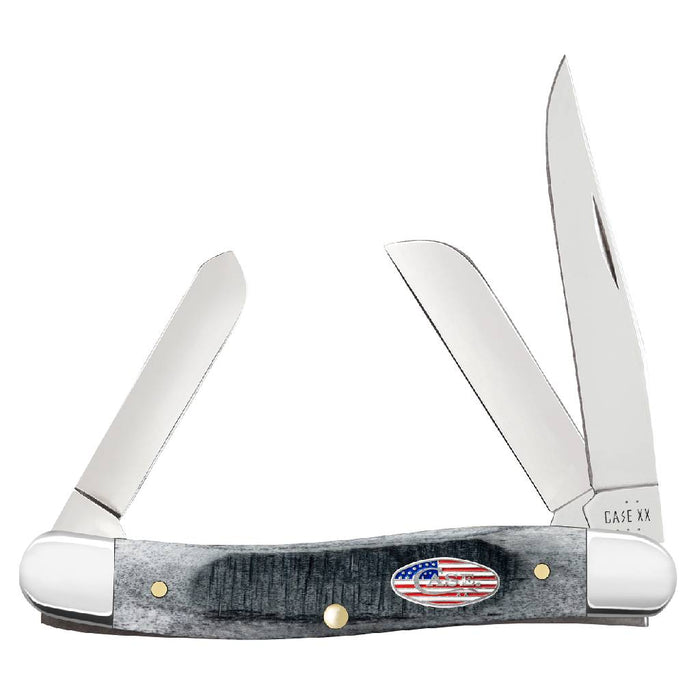 Case Medium Stockman - Sawcut Jig Gray Bone - Stars & Stripes Shield Knives W.R. Case