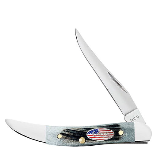 Case Small TX Toothpick - Sawcut Jig Gray Bone - Stars & Stripe Shield Knives W.R. Case