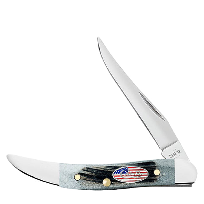 Case Small TX Toothpick - Sawcut Jig Gray Bone - Stars & Stripe Shield Knives W.R. Case