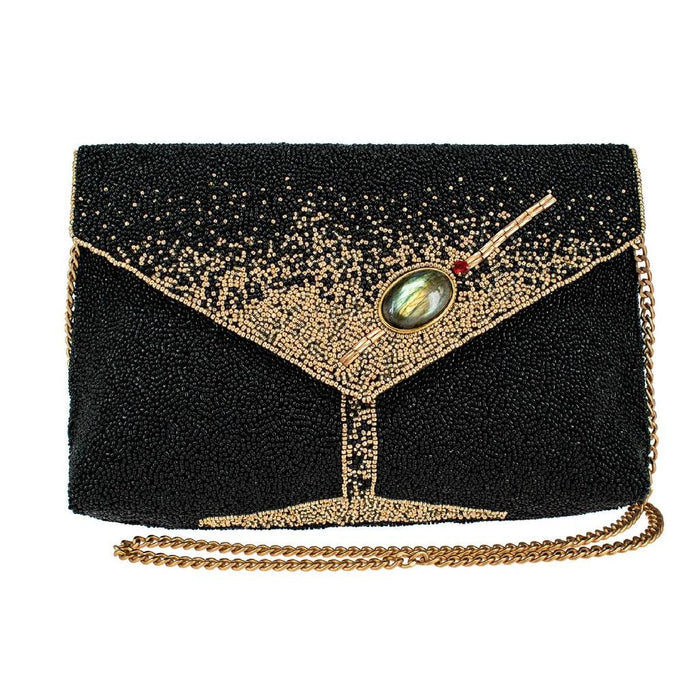 Olive You Beaded Martini Black Crossbody Clutch
